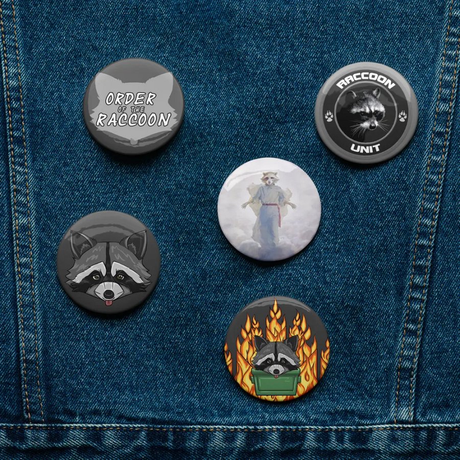 Larger Raccoon Button Pins product image (11)