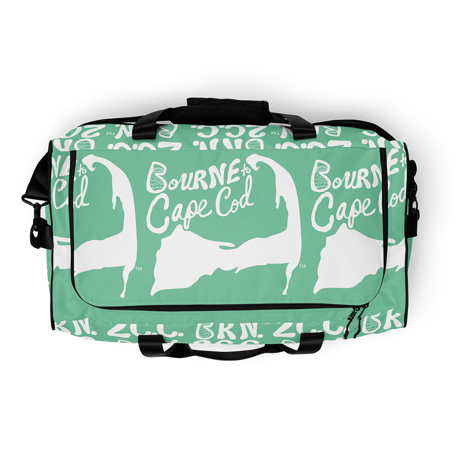 BOURNE to Cape Cod™ | Duffle Bag | BRN.2C.C.™ | Coastal Gym & Travel Gear | 22" All-Over Print Weekender | White Logos on Vista Blue Green product image (8)
