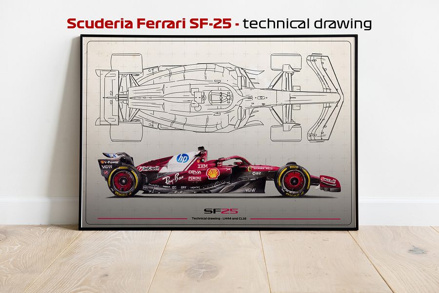 DIGITAL SF-25 technical drawing Scuderia Ferrari, Leclerc and Hamilton F1, Formula-1, F1 Posters, F1 Art, Formula 1 Wall Art, Gifts for Him, Motorsport product image (1)