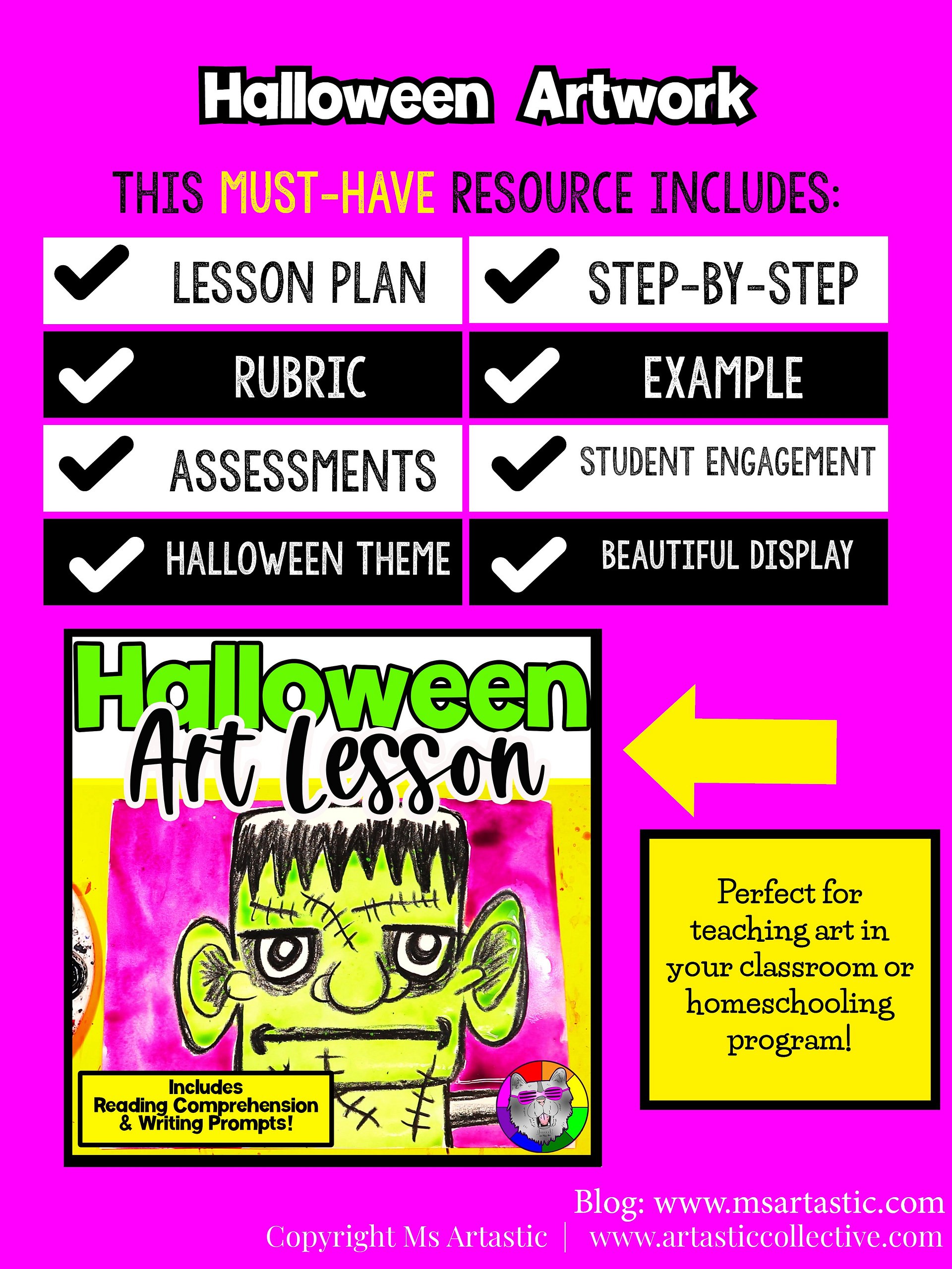 Halloween Frankenstein Art Lesson with Reading, Writing & Step-by-Step Tutorial (Grades 1–4) product image (6)