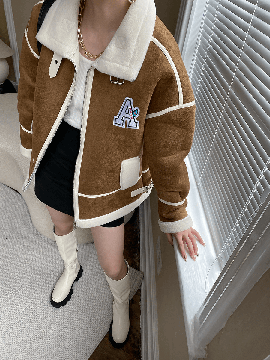 Color Contrast Large Lapel Fur Integrated New Coat product image (4)