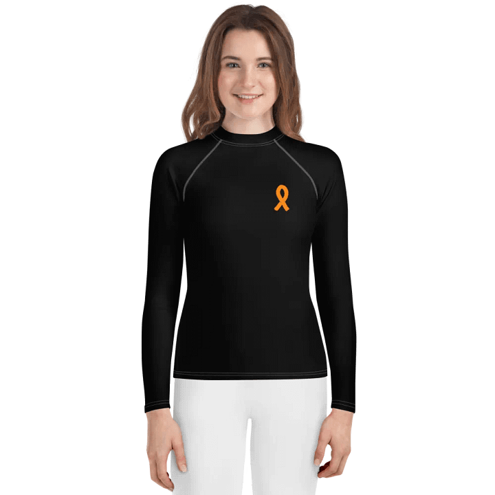 White HApex Gear White Logo Cancer Awareness Orange Ribbon. Black Youth Rash Guard product image (1)