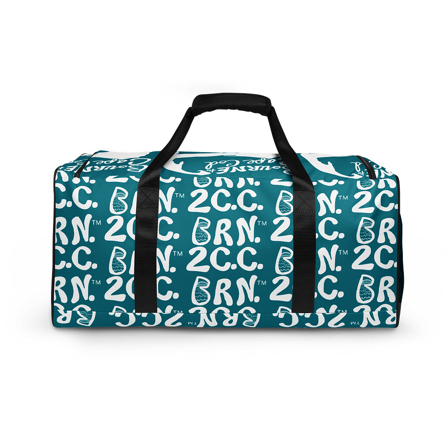 BOURNE to Cape Cod™ | Duffle Bag | BRN.2C.C.™ | Coastal Gym & Travel Gear | 22" All-Over Print Weekender | White Logos on Calm Medium Blue product image (4)