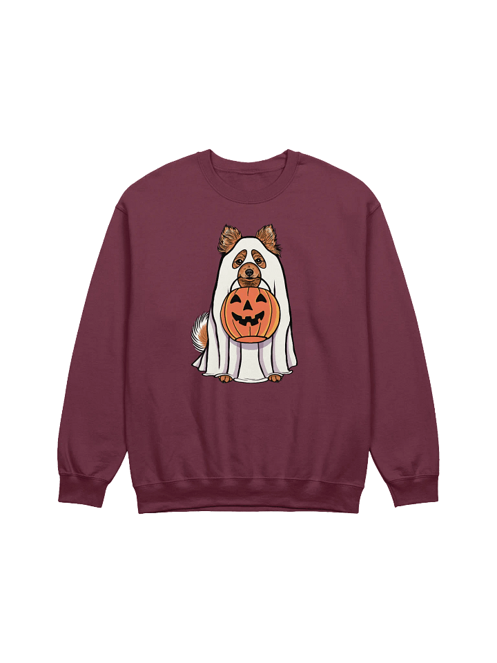 Funny Halloween Pomeranian Sweatshirt | Funny Pomeranian Wearing a Ghost Costume and Holding a Pumpkin Basket product image (1)