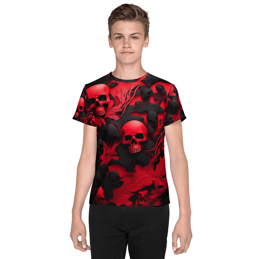 Youth Crew Neck T-Shirt black and red skull product image (1)