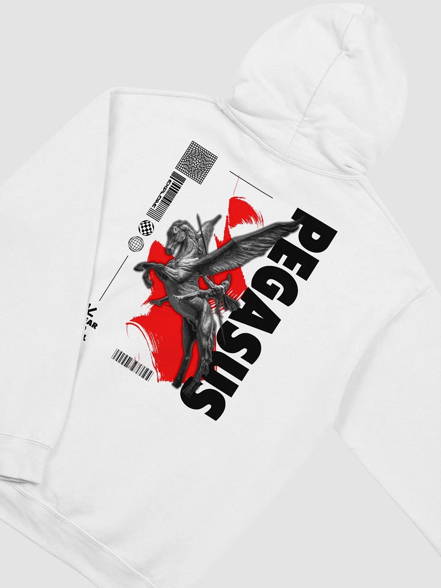 Classic White Hoodie with Modern Brutalism Pegasus Art product image (4)