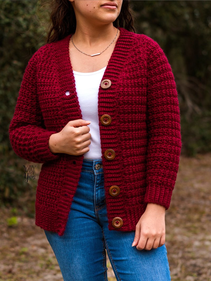 Crimson Cardigan - Women's Sweater - PDF Crochet Pattern & Video Tutorial