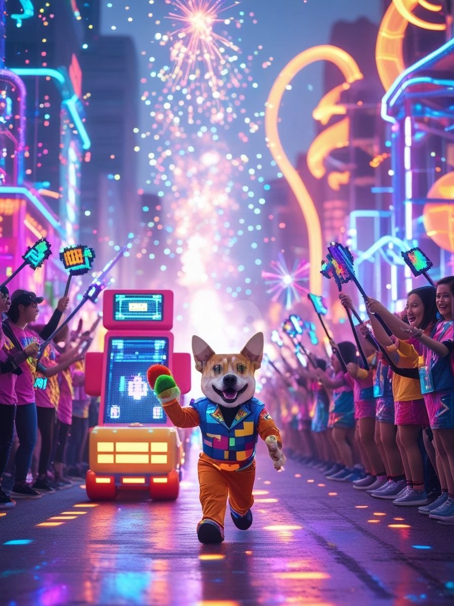 Pixel Party Parade – Track 9: Party Parade Protocol (Dog Mascot Edition) | 896x1344 px | 4 Variations | PNG + PDF product image (1)