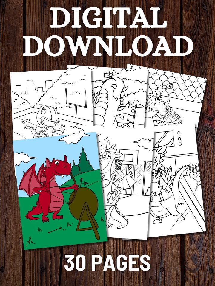 Dragons Playing Sports Printable Coloring Pages for Kids product image (1)