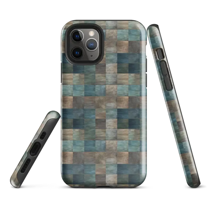Tough Phone Case for iPhone® - Blue and Brown Checkered Pattern product image (1)