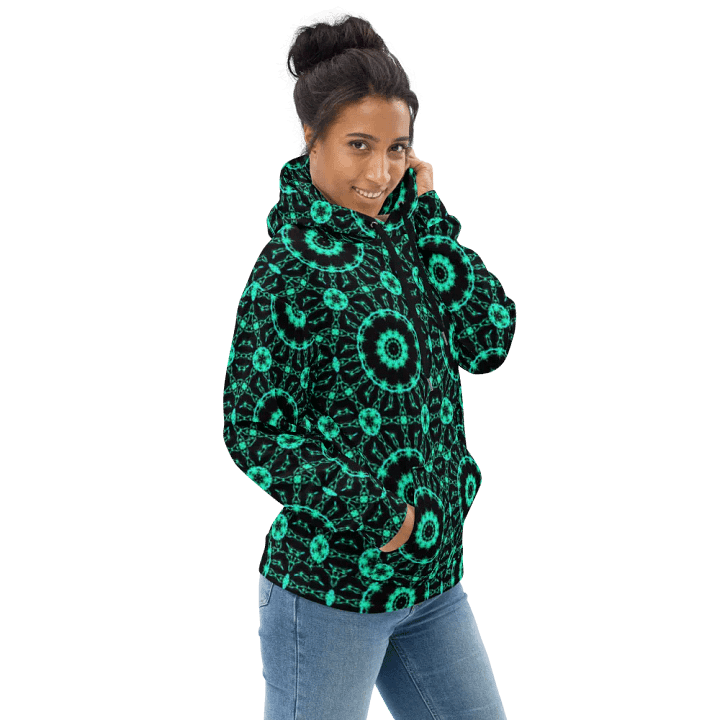 Abstract Repeating Neon Green Shapes Unisex All Over Print Hoodie product image (1)