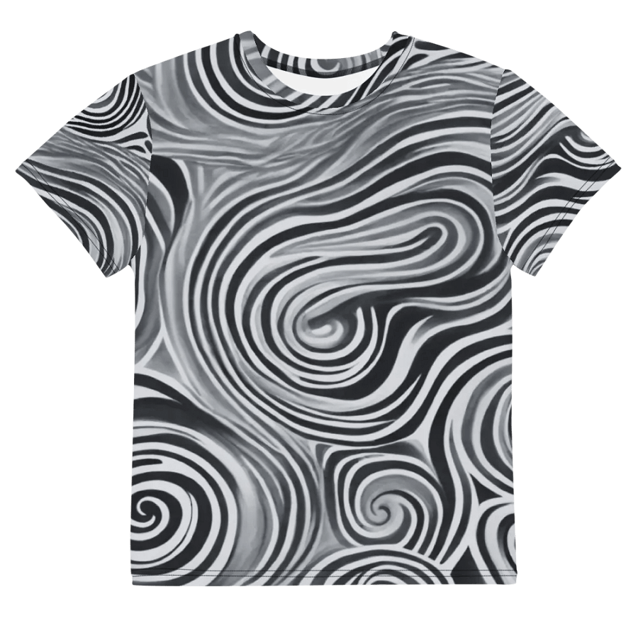 Funky Black and White Noir Liquid Tie-Dye Youth Crew Neck Tee product image (9)