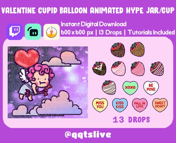 ANIMATED Twitch VALENTINE'S CUPID Heart Hype Jar - Stream Tip Cup / Jar - 1 Layer - 13 Bit Options - Set Up Tutorial Included product image (1)