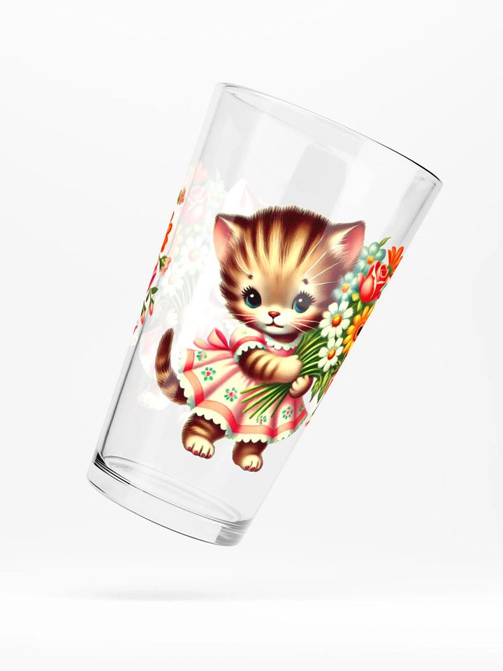 Adorable Kitten with Flower Bouquet 16 oz Glass product image (1)