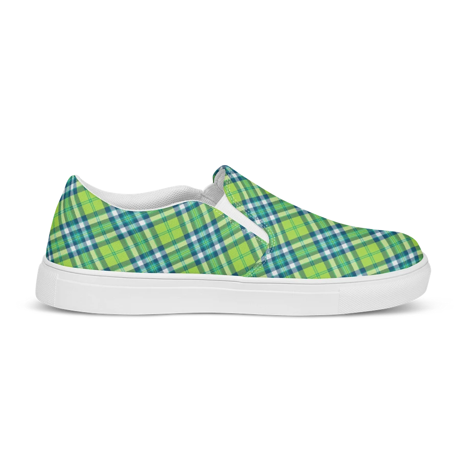 Lime and Turquoise Plaid Men's Slip-On Shoes product image (5)