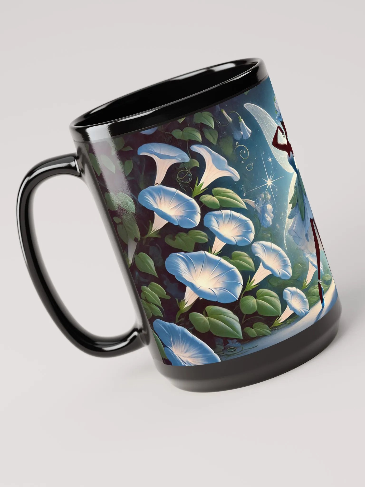 Morning Glory Fairy 15 oz Glossy Black Mug product image (4)