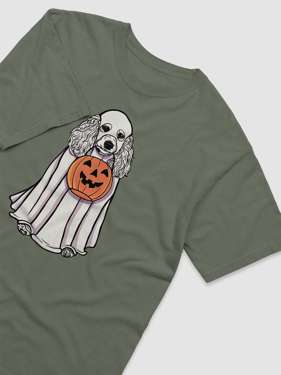 Funny Halloween Poodle(White) T-Shirt | Funny Papillon Wearing a Ghost Costume and Holding a Pumpkin Basket product image (10)