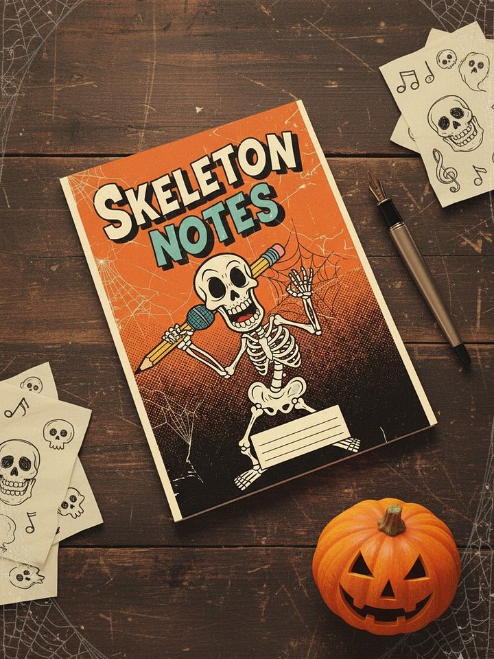 Skeleton Notes Digital Notebook Cover | Halloween Printable Journal | Retro Spooky Stationery | Vintage Comic Book Style Planner Binder product image (1)