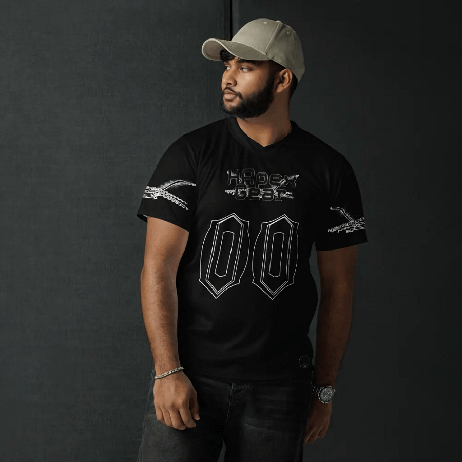Recycled Unisex Sports Jersey - Black - Mr I'm Not Important - Black HApex Gear Black Logo product image (6)