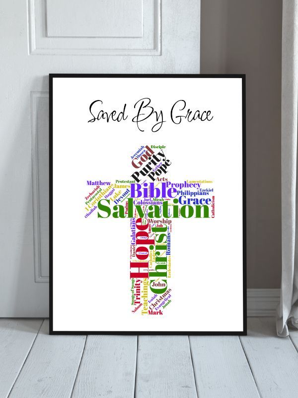 Printable Christian Wall Art – "Saved by Grace" Crucifix Design product image (1)