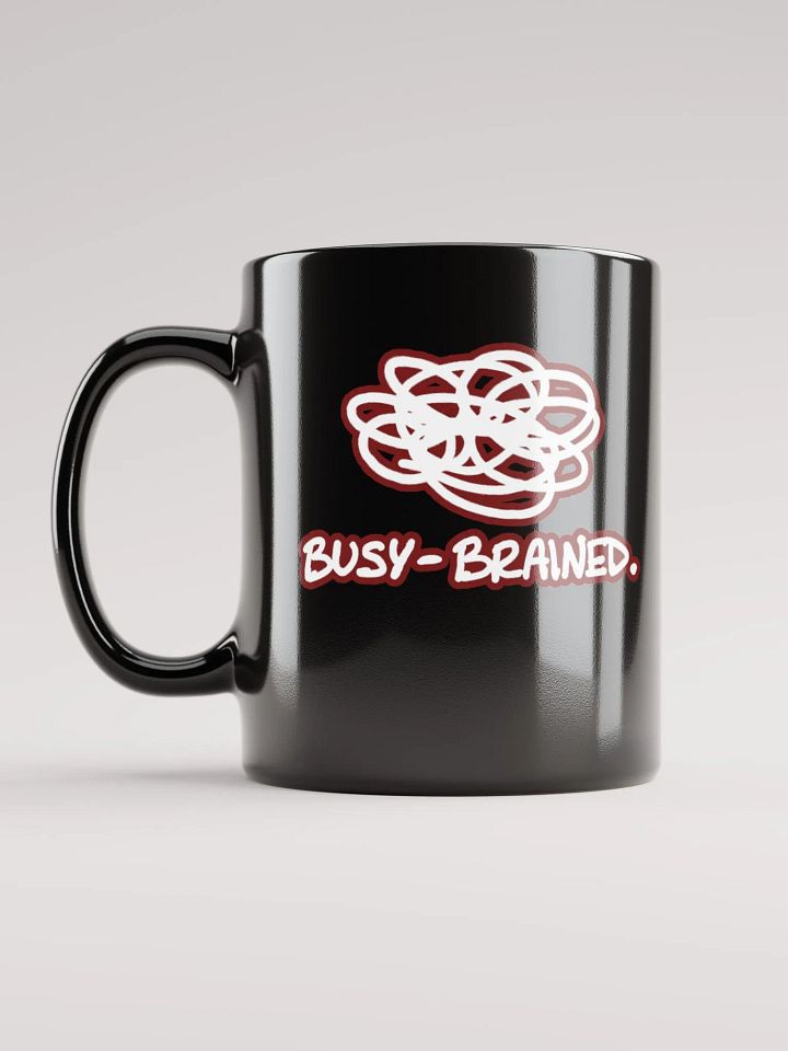 *not* mentally linear (lined design, #6D1616) glossy black mug product image (1)