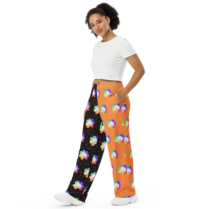 Split Orange and Arcade All-Over Flower Unisex Wide-Leg Pants product image (1)