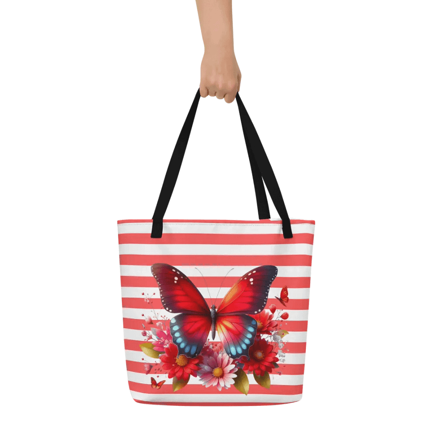 Vibrant Butterfly Paradise Red Stripped Tote Bag product image (8)