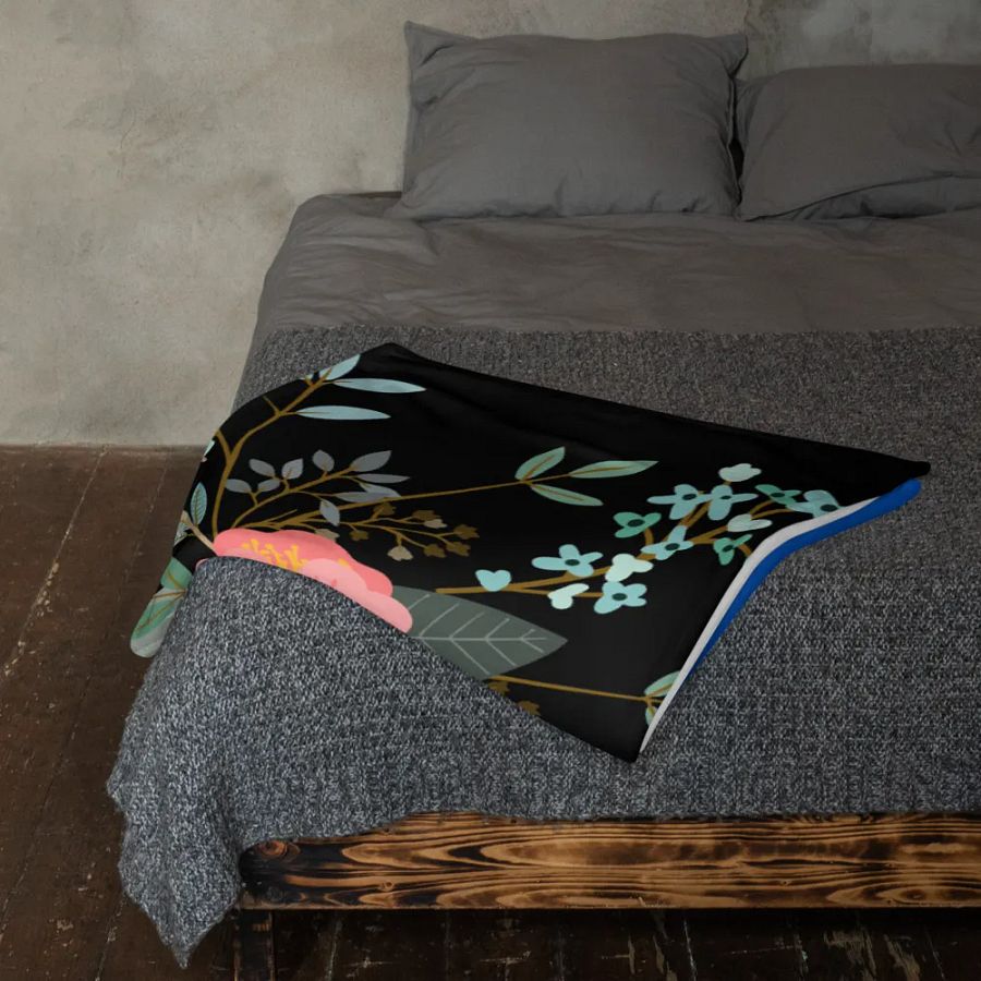 Flower on Black and Blue Pattern Throw Blanket | Floral Pattern Blanket product image (12)