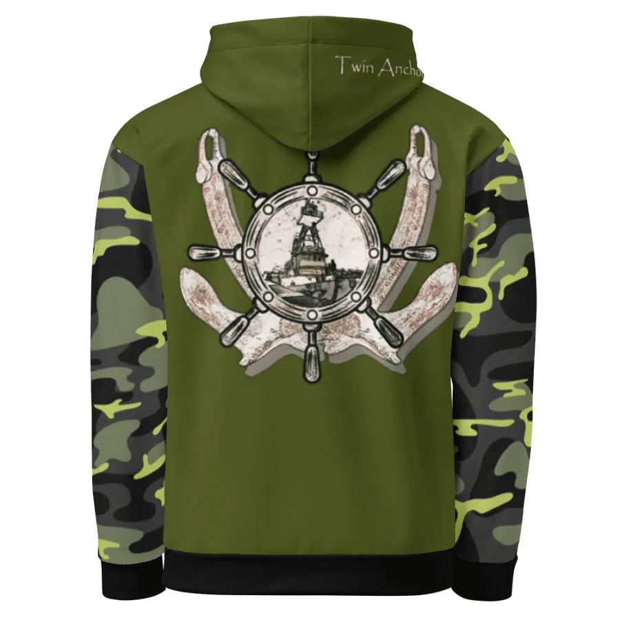 Camouflage & Green Twin anchor ship wheel & Tug CE Hoodie product image (1)