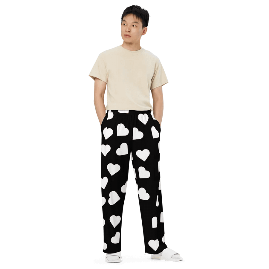 Love Pattern 5 Black and White Unisex Wide Leg Trousers product image (6)