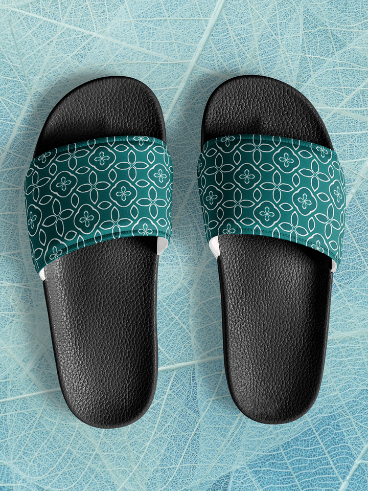 Teal Floral Geometric Women's Slides product image (1)
