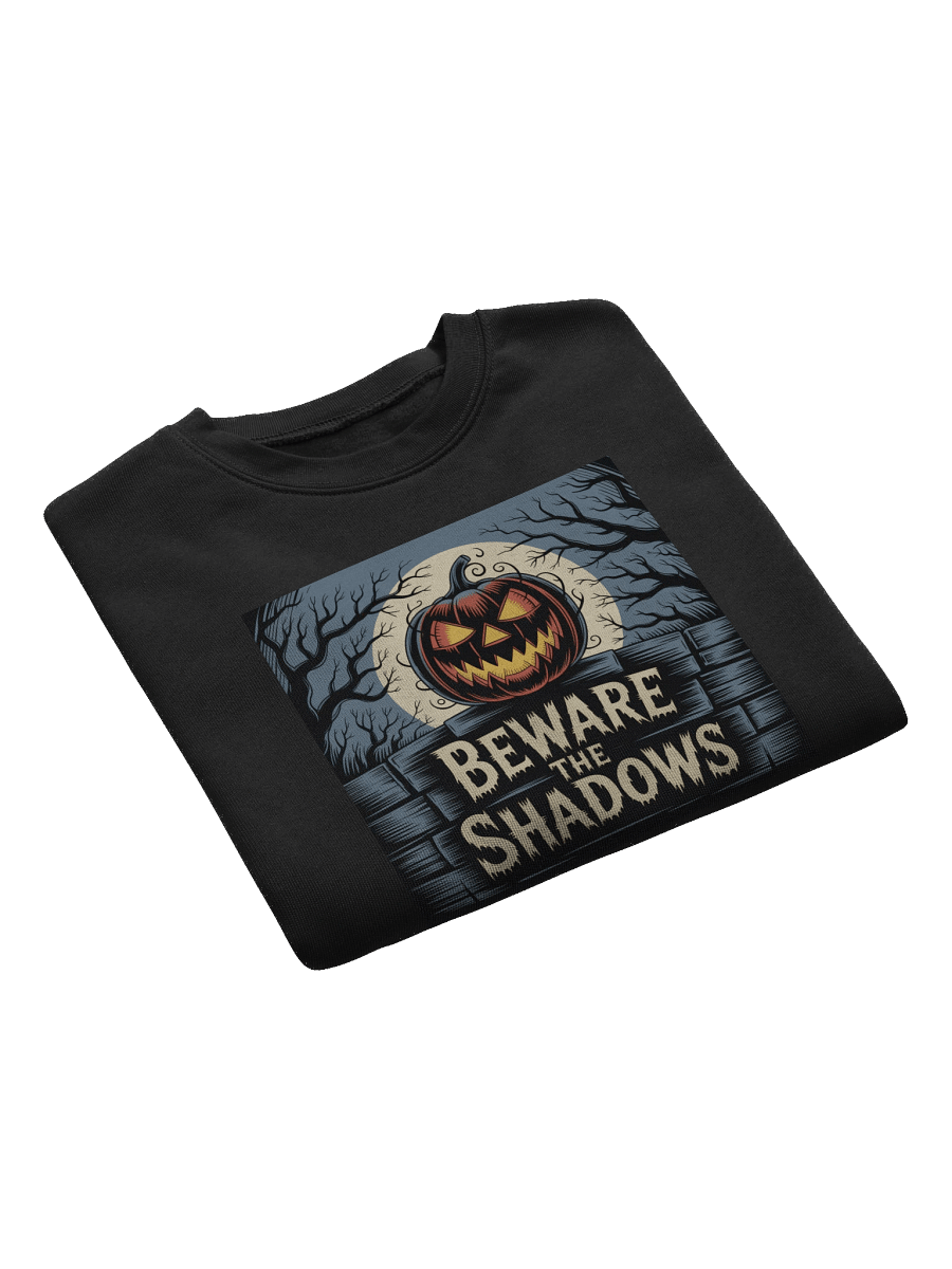Beware of Shadows Women's Fleece Crop Sweatshirt - Black Gothic Pumpkin Design by Midnight Veil Designs product image (7)