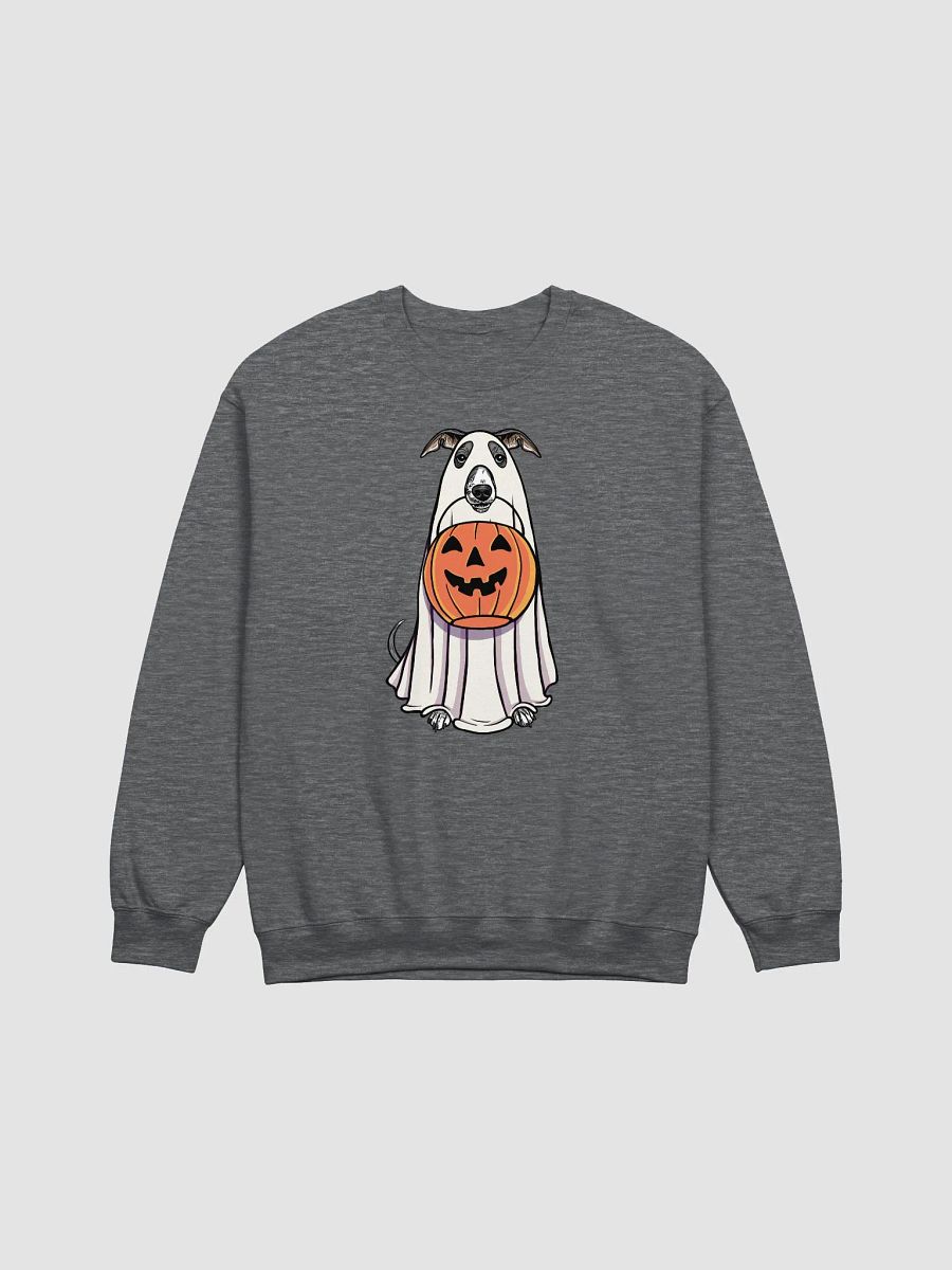 Funny Halloween Italian Greyhound(Blue & White) Sweatshirt | Funny Iggy Wearing a Ghost Costume and Holding a Pumpkin Basket product image (7)