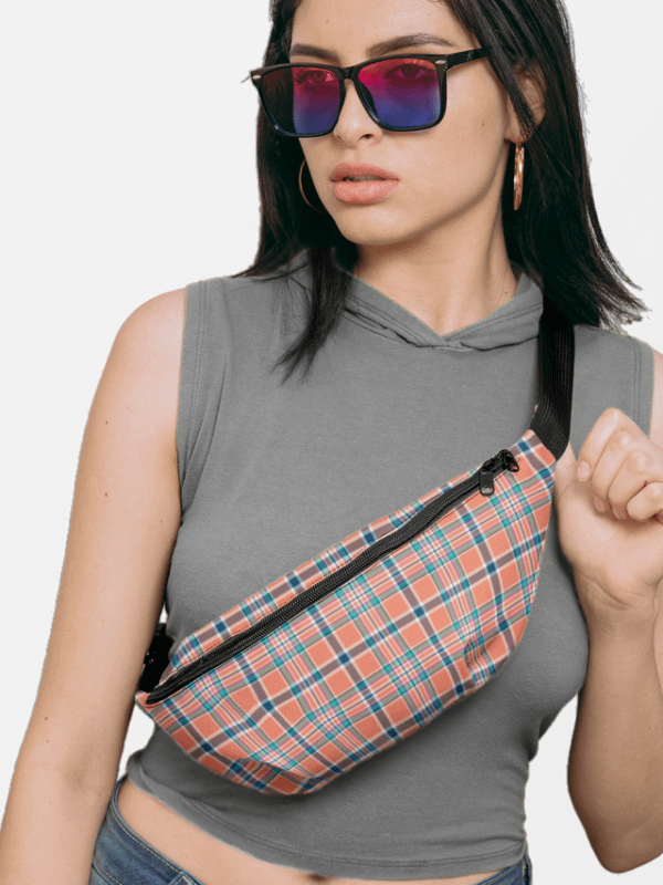 Orange Coral and Blue Plaid Fanny Pack product image (1)