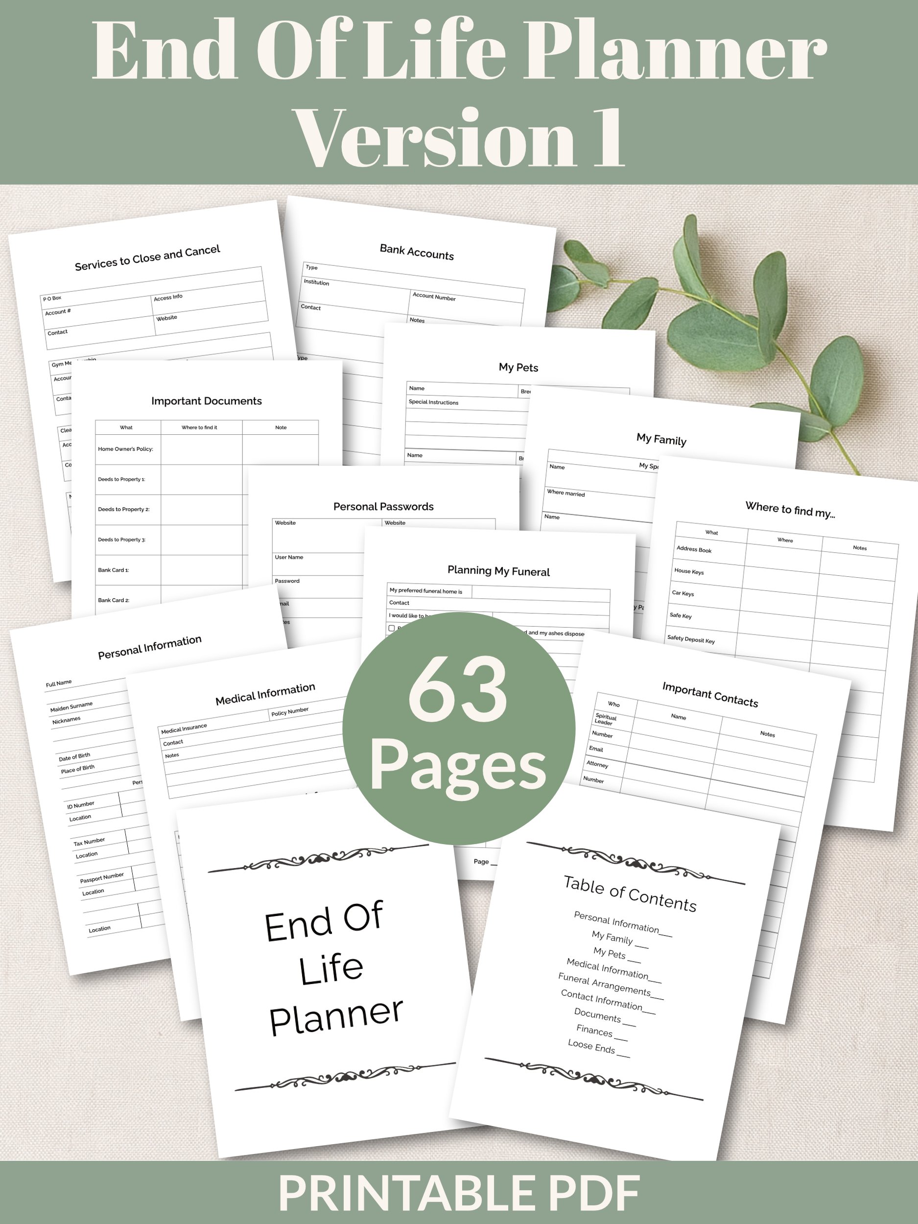 Printable End Of Life Planner - Version 1 product image (1)