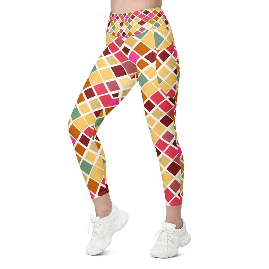 Colorful Square Pattern Design Leggings with Pocket - v8 product image (8)