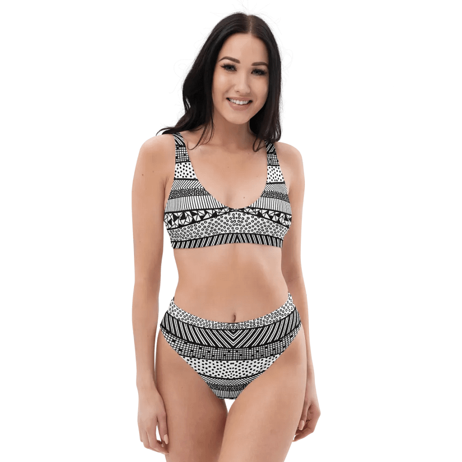 Modern pattern in black and white High Waisted Bikini product image (6)