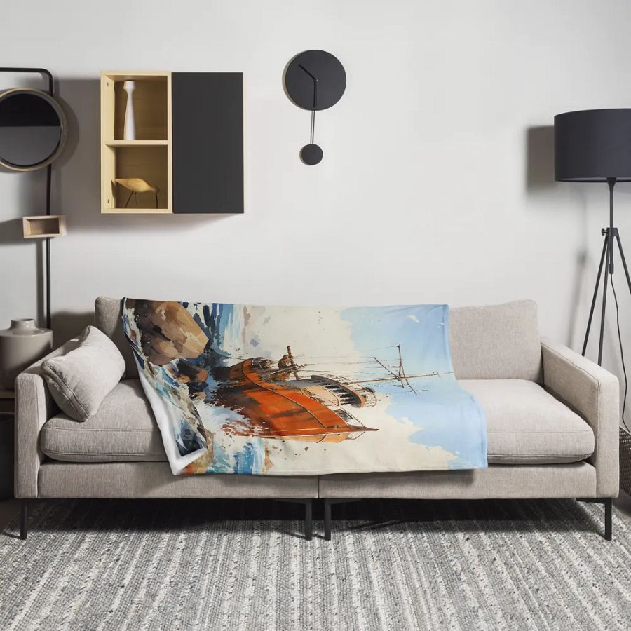 Shipwreck Fishing Boat Throw Blanket product image (3)