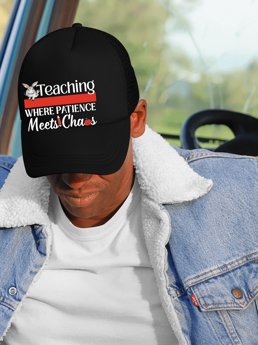 Bunny Teaching Where Patience Meets Chaos, Teachers Foam Trucker Hat product image (1)