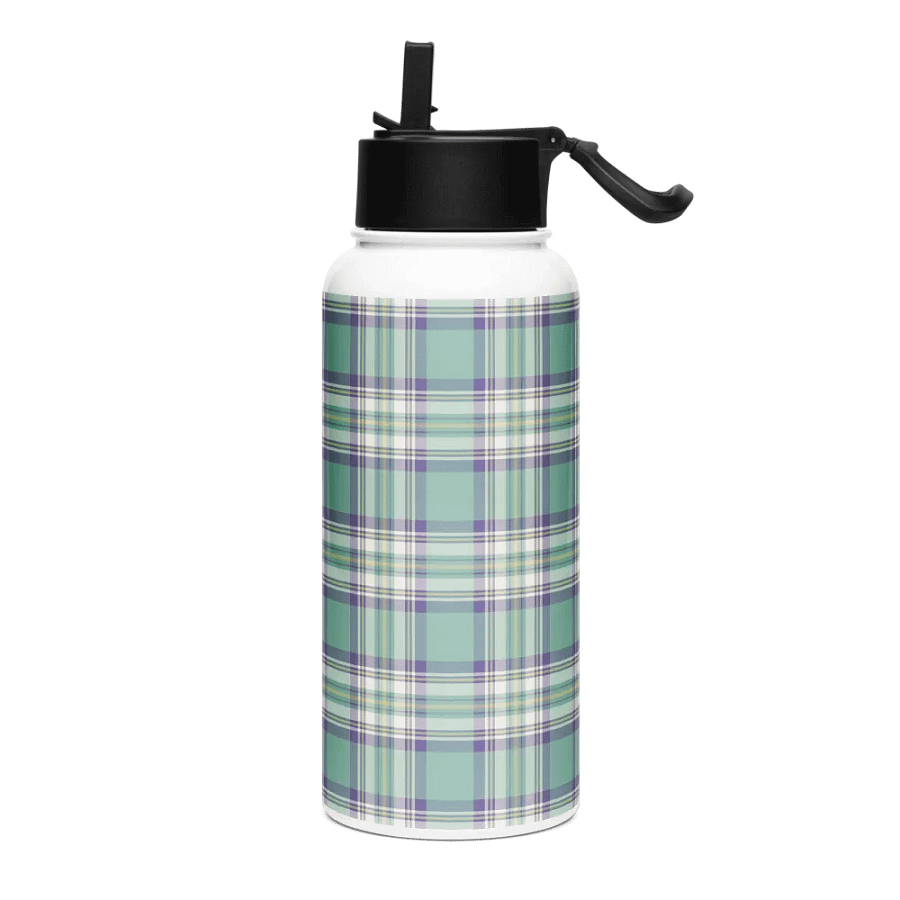 Light Green, Purple & Yellow Plaid Water Bottle product image (2)