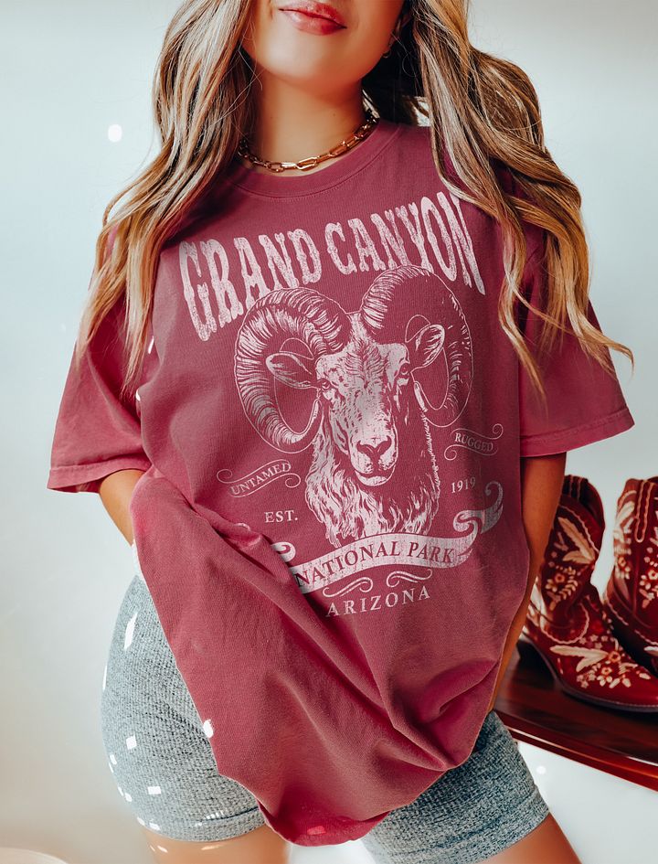 Grand Canyon National Park, Arizona T-Shirt | Vintage-Style Grunge Western Tee with a Bighorn Sheep Head product image (11)