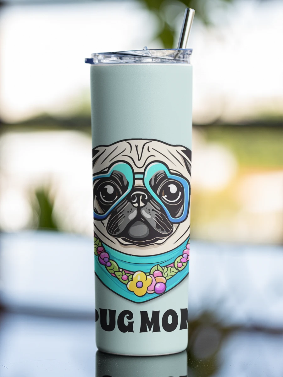 Retro Pug Mom Stainless Steel Tumbler With Straw - blue product image (1)