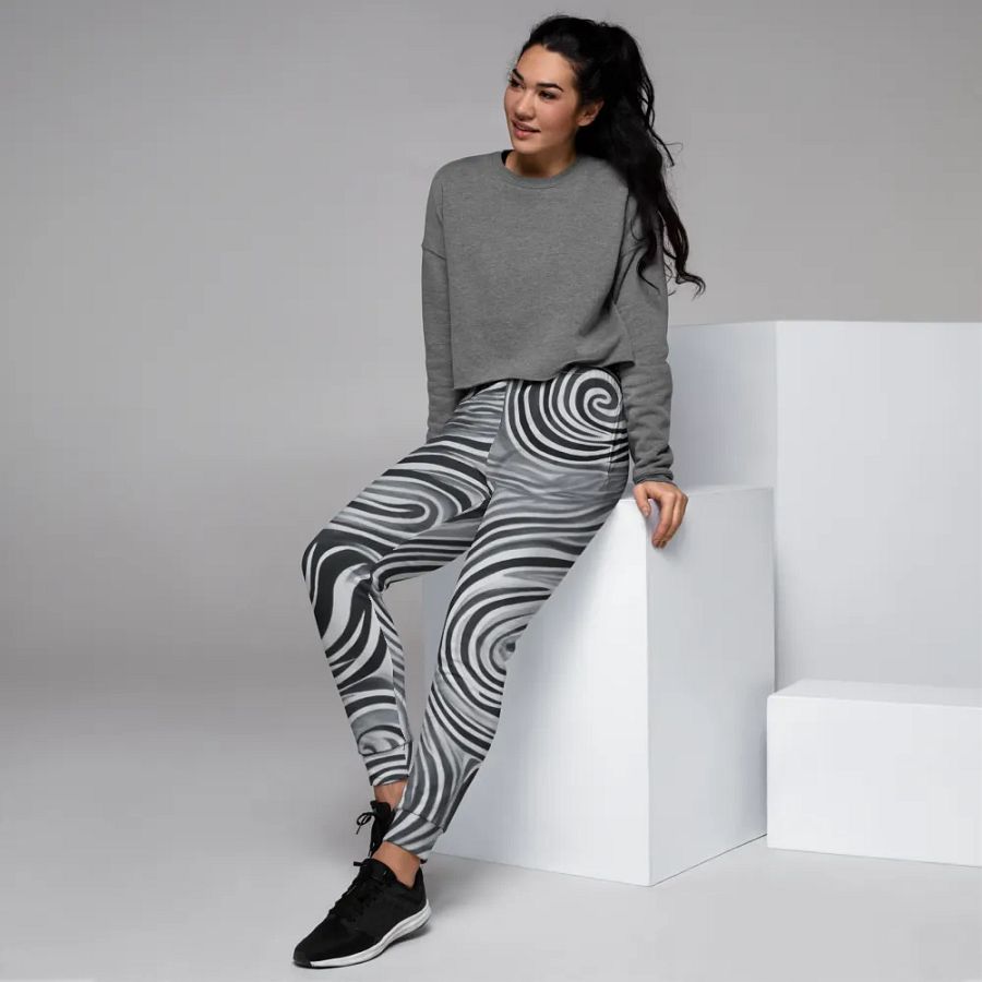 Funky Black and White Noir Liquid Tie-Dye Women's Joggers product image (3)