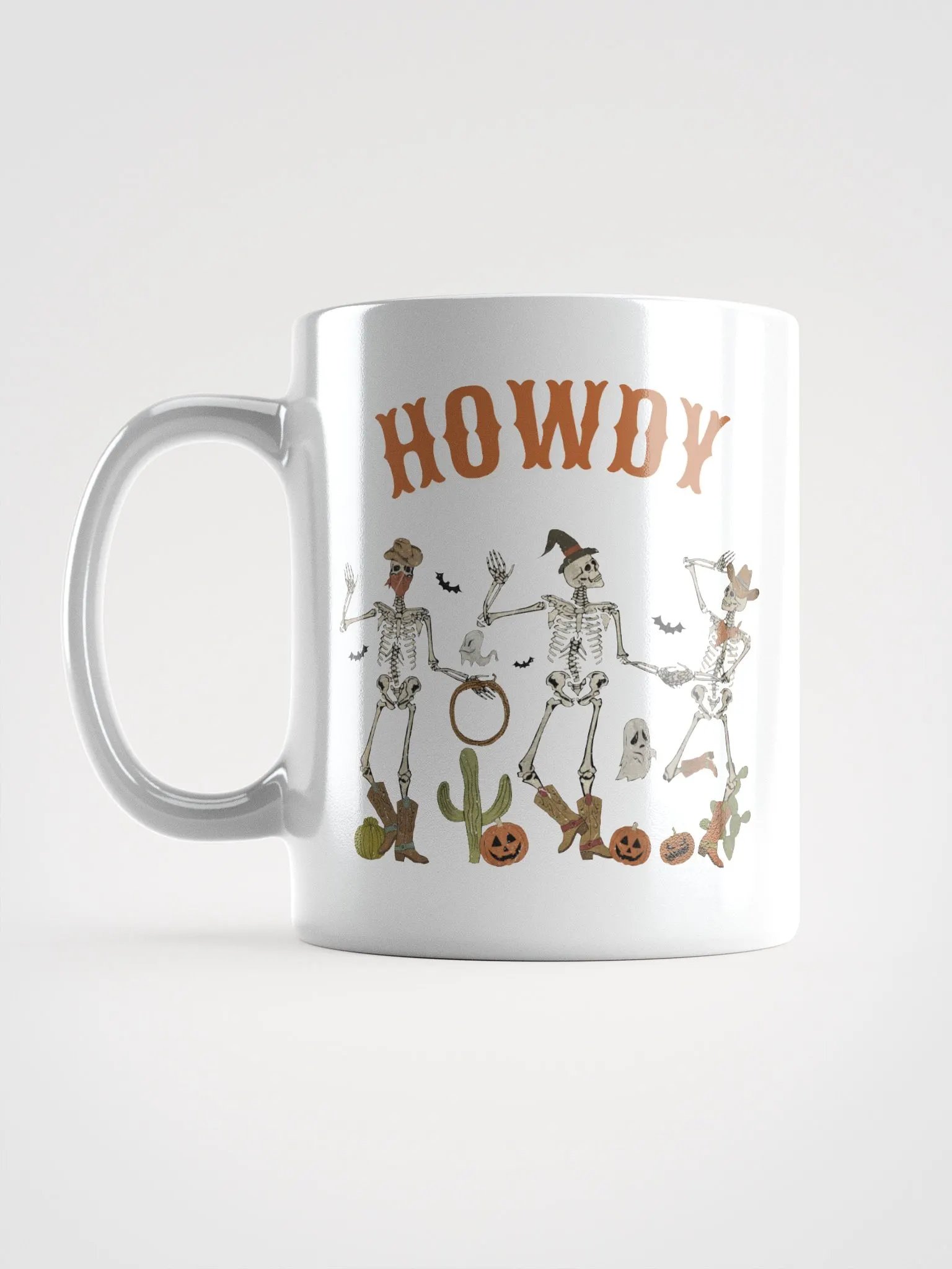 Halloween Dancing Cowboy Skeletons White Glossy Mug product image (7)