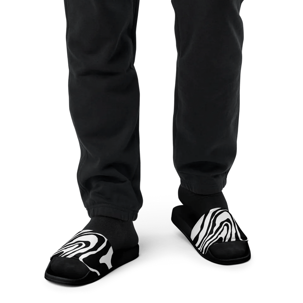 B/W Monochrome Printed Waves Men's Slides product image (5)