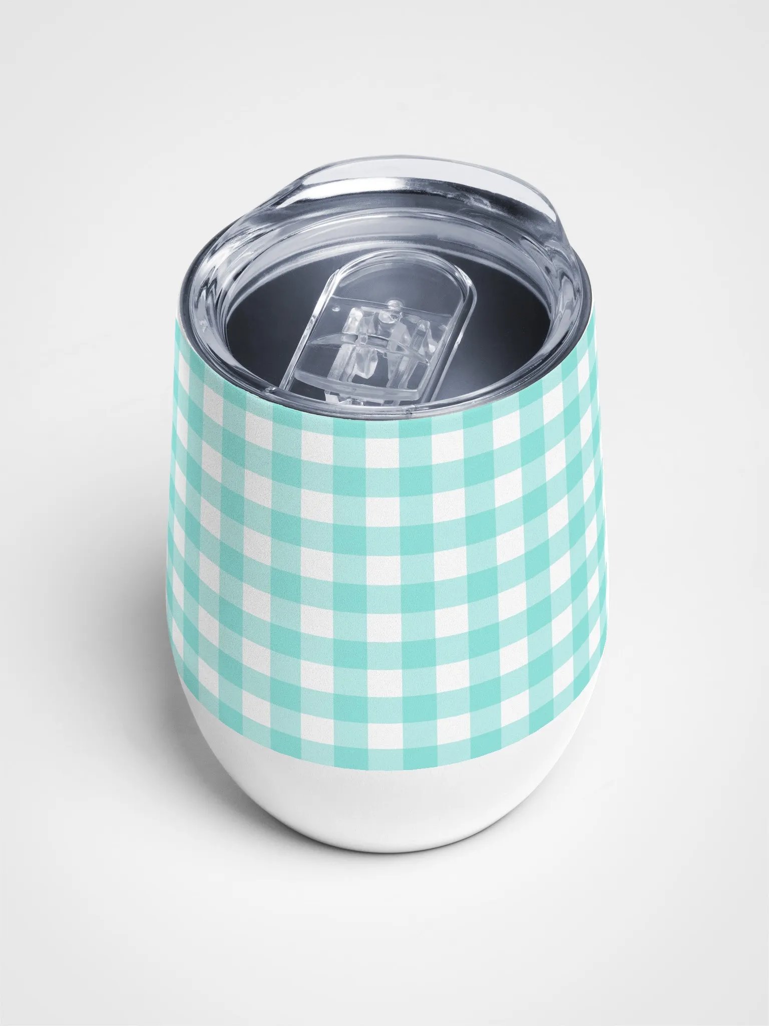 Teal and White Gingham Stainless Steel Wine Tumbler product image (4)