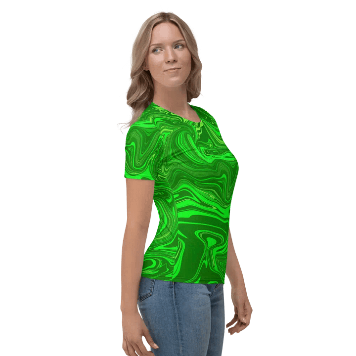 Women's Crew Neck Tshirt - Different Shades of Green Digital Fluid Art product image (2)