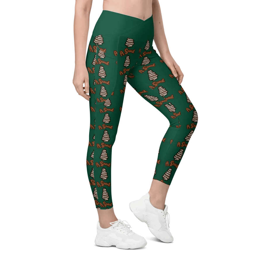 Chocolate Holiday Snack Cake All-Over Print Green Crossover Leggings with Pockets product image (5)