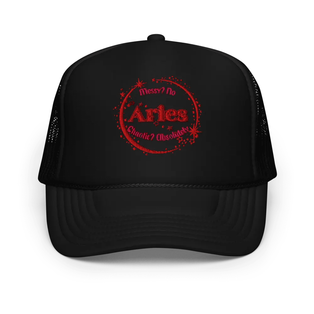 Aries 2025, Messy? No (words only), Embroidered Trucker Hat product image (1)