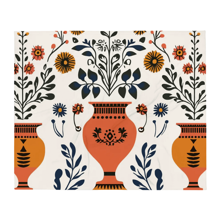 Greek Amphora Bloom: Folk Art Throw Blanket product image (2)